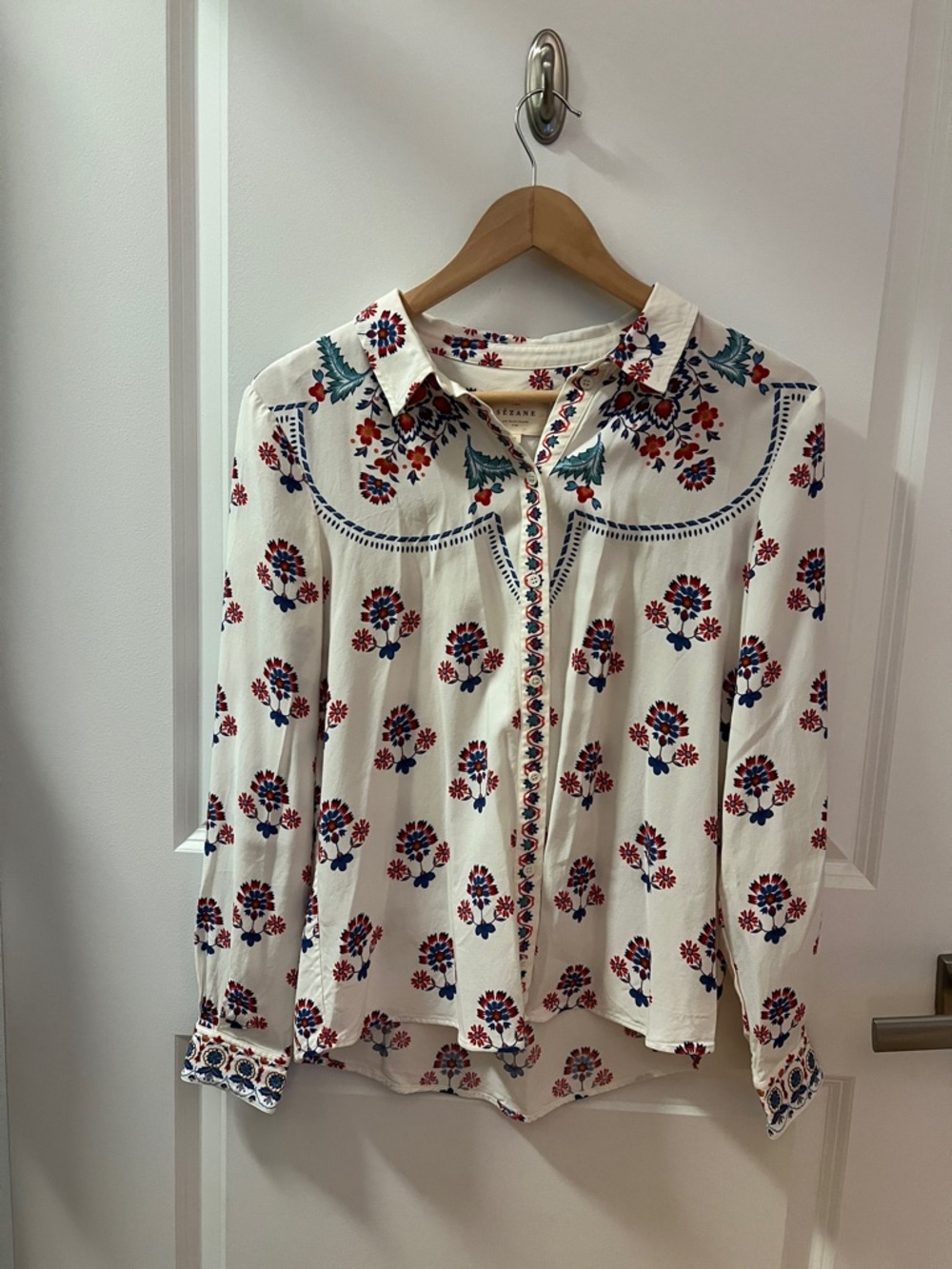 Sezane Cream Floral Button-Up Blouse